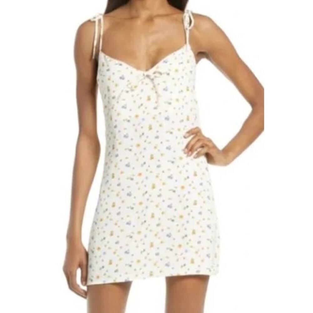 Reformation White Floral Mini Dress with Yellow & Blue Accents